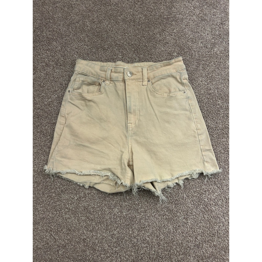 H&M Denim Shorts Women Size 2 Peach High Waisted Raw Hem Excellent Condition